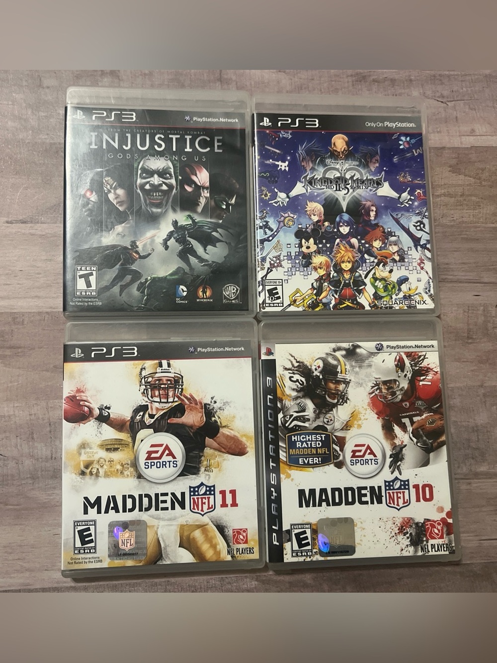 PS3 Game Lot Madden 10 & 11, Injustice, & Disney Kingdom Hearts HD 11.5 Remix